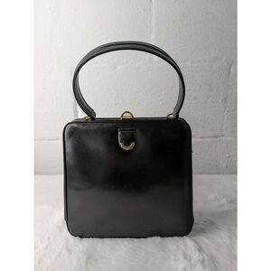 Saks fifth Avenue Vintage Black leather bag Handbag with gold colored hardware 6